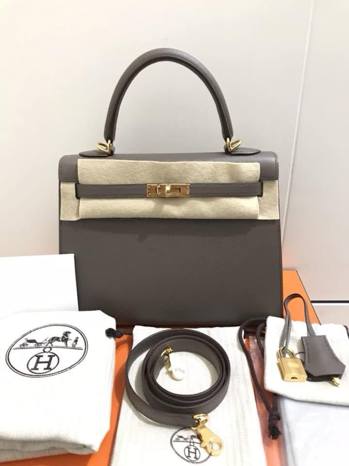 Hermès Kelly 25 Sellier Etain Y Stamp